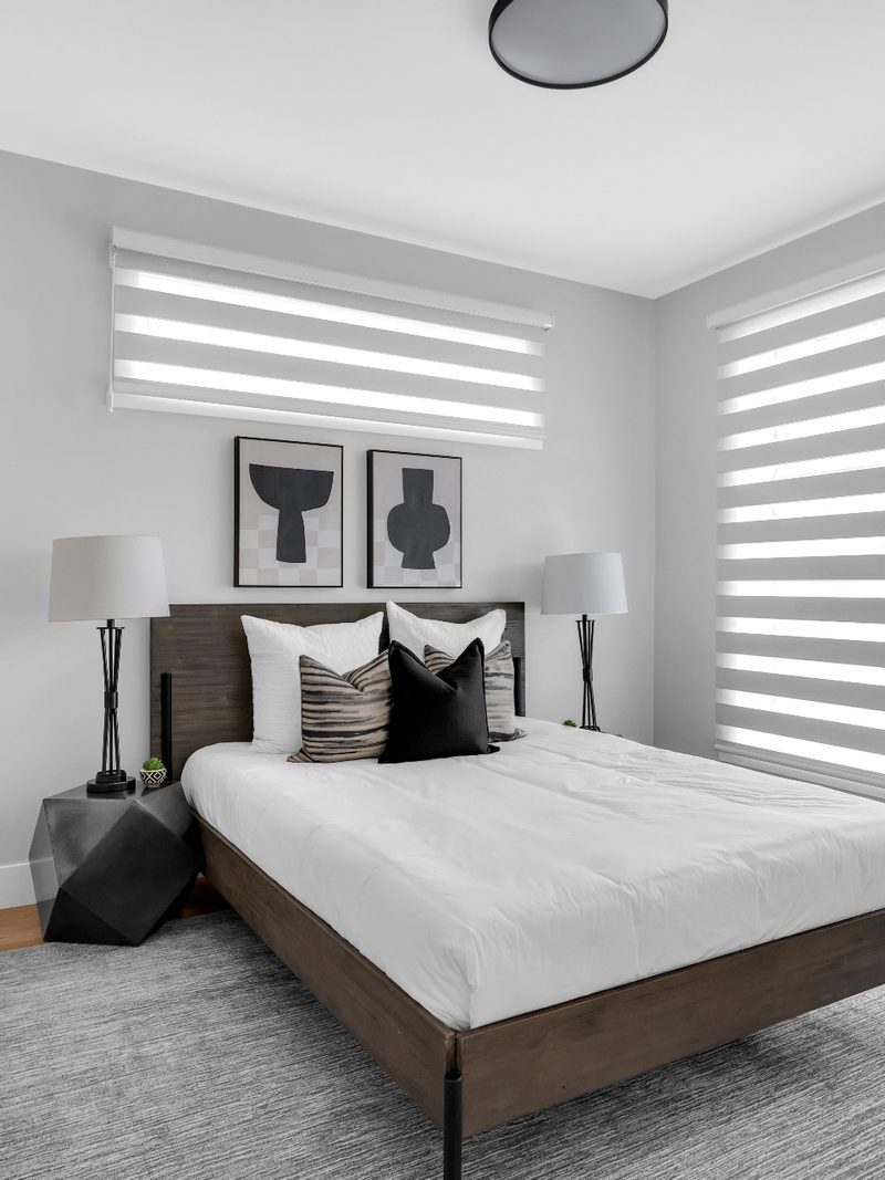 Aspen Woods bedroom with room-darkening zebra shades