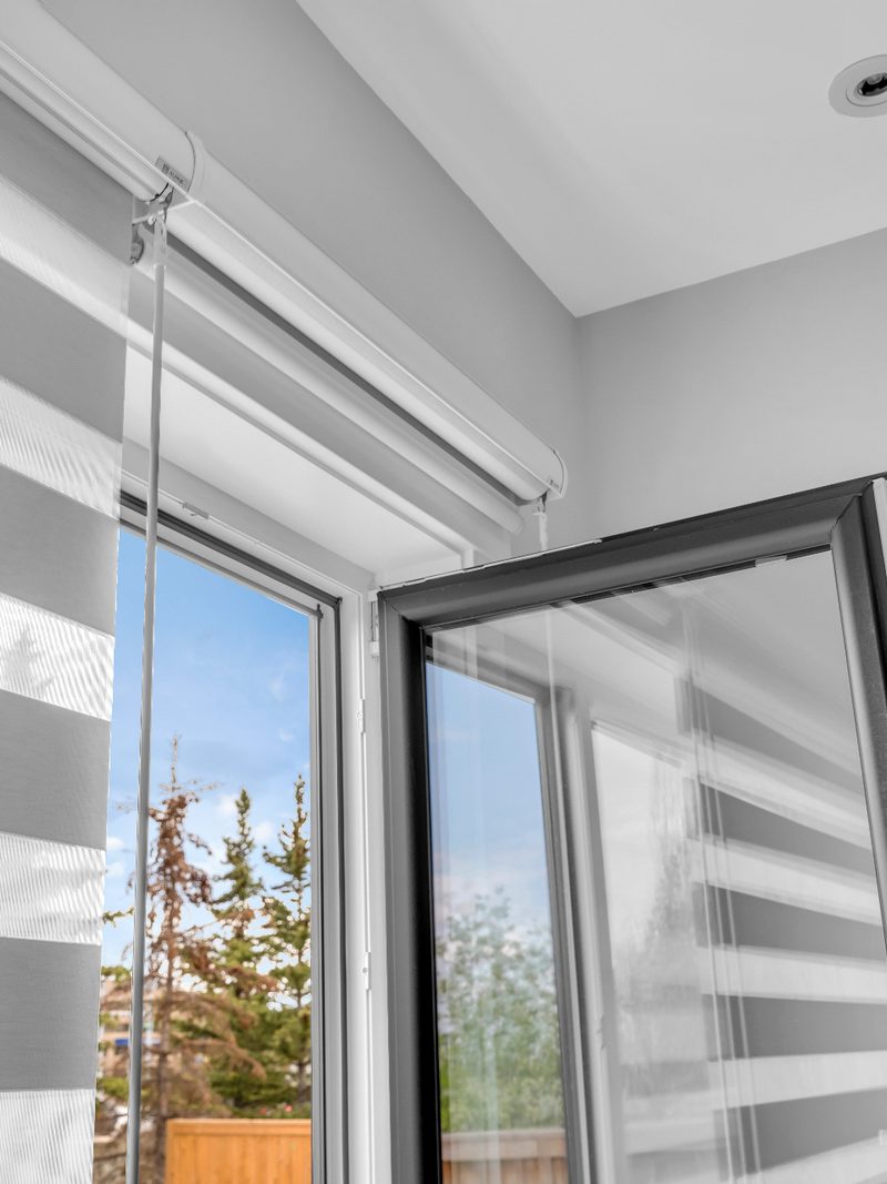 Mahogany patio doors with zebra blinds